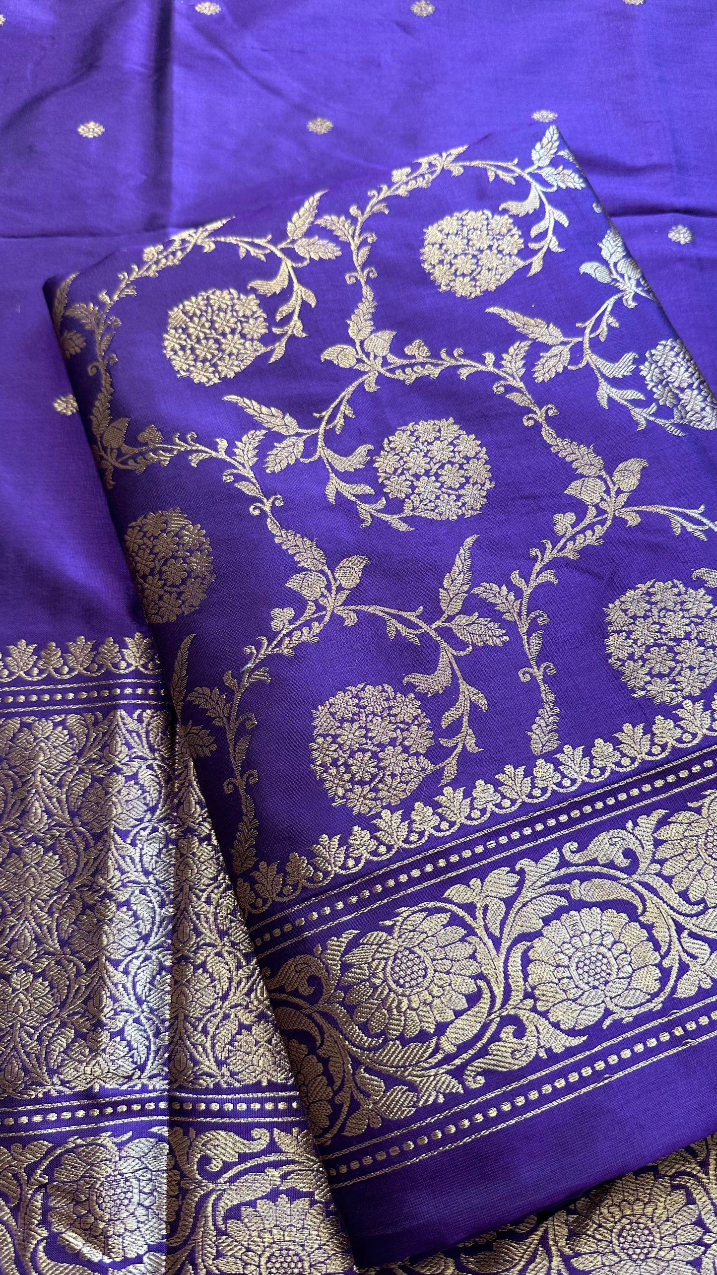 Purple full Jaal kadhwa katan silk kurta, katan silk bottom and katan silk dupatta