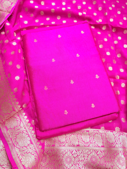 Pink Chiniya silk kurta, bottom and Khaddi georgette dupatta