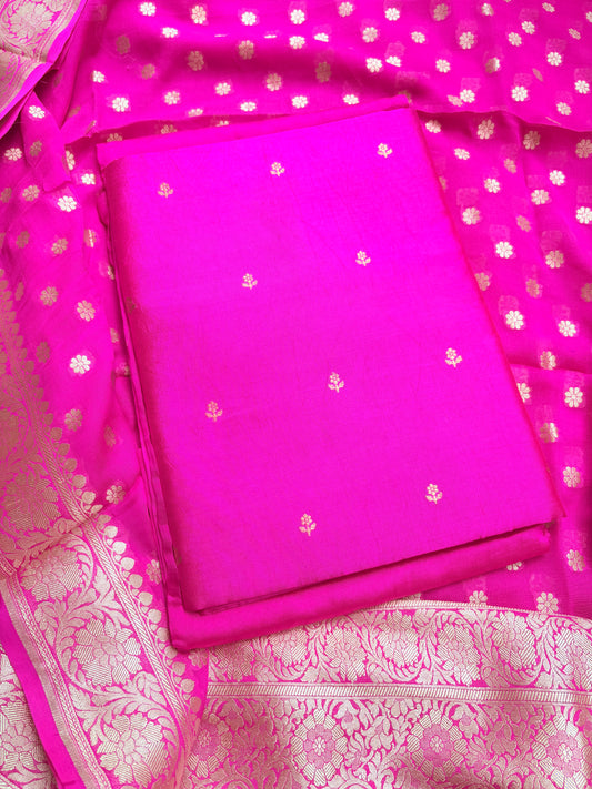 Pink Chiniya silk kurta, bottom and Khaddi georgette dupatta