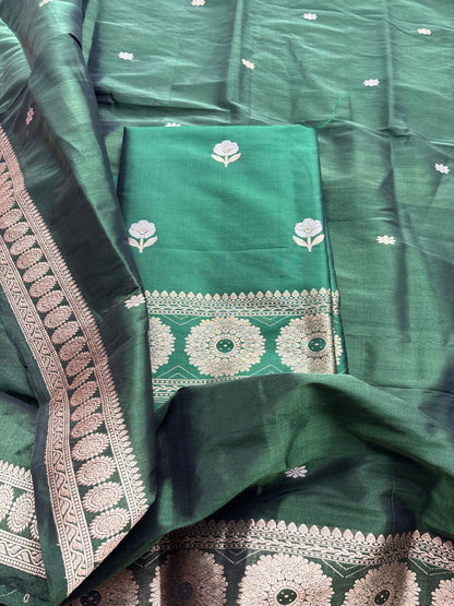 Green katan silk kurta , bottom and tissue kadhwa dupatta