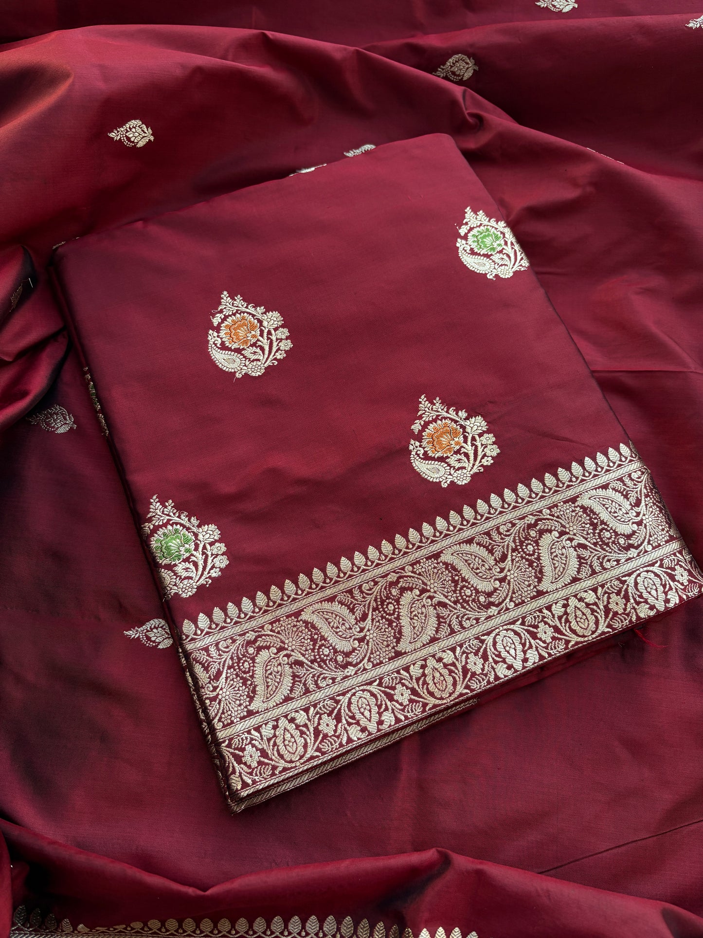 Maroon meenadar katan  kadhwa suit set