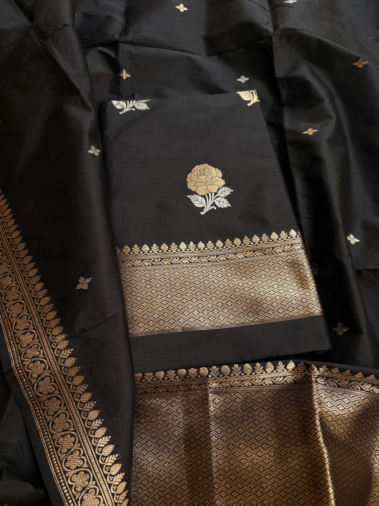 Black katan by katan silk kadhwa suit set