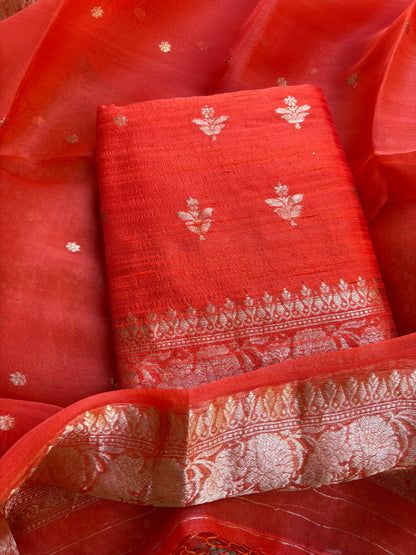 Orange raw silk kadhwa suit set