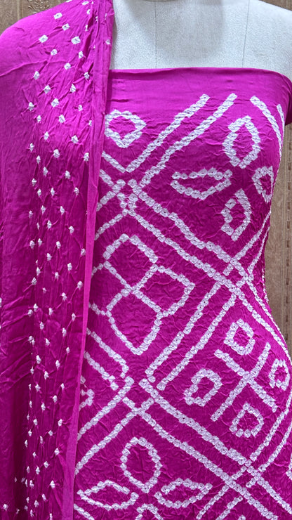 Pink bandhani gajji silk suit set