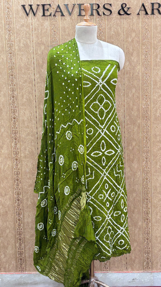 Green bandhani gajji silk suit set