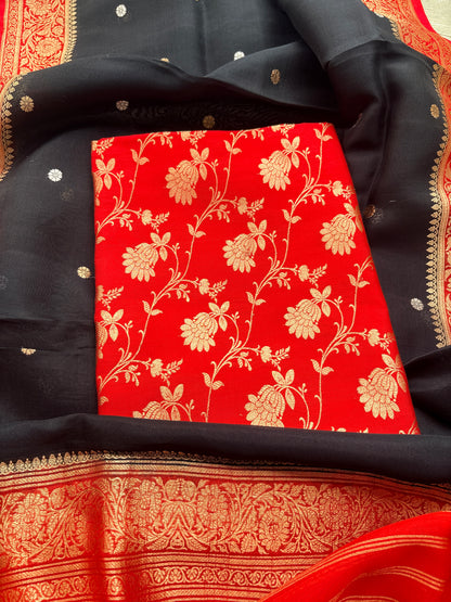 Red jaal kurta with black shaded dupatta