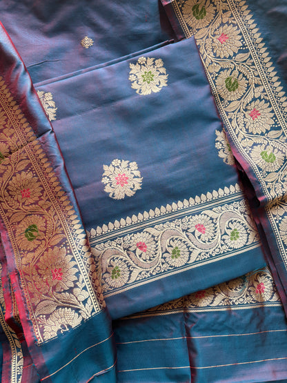 Blue dhoop chau katan by katan silk suit set