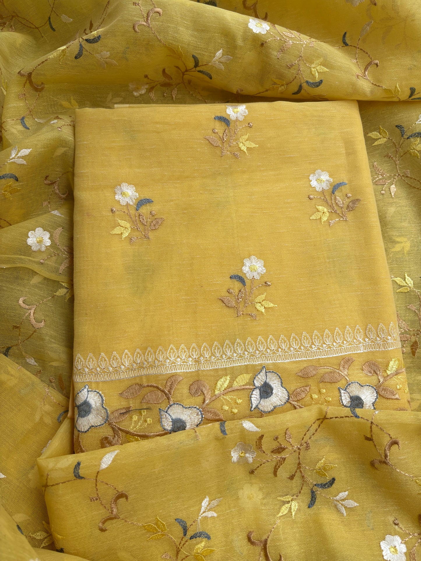 Yellow cotton linen 3 piece suit set
