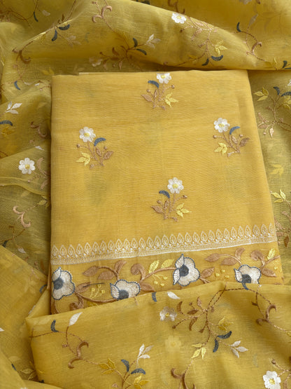 Yellow cotton linen 3 piece suit set