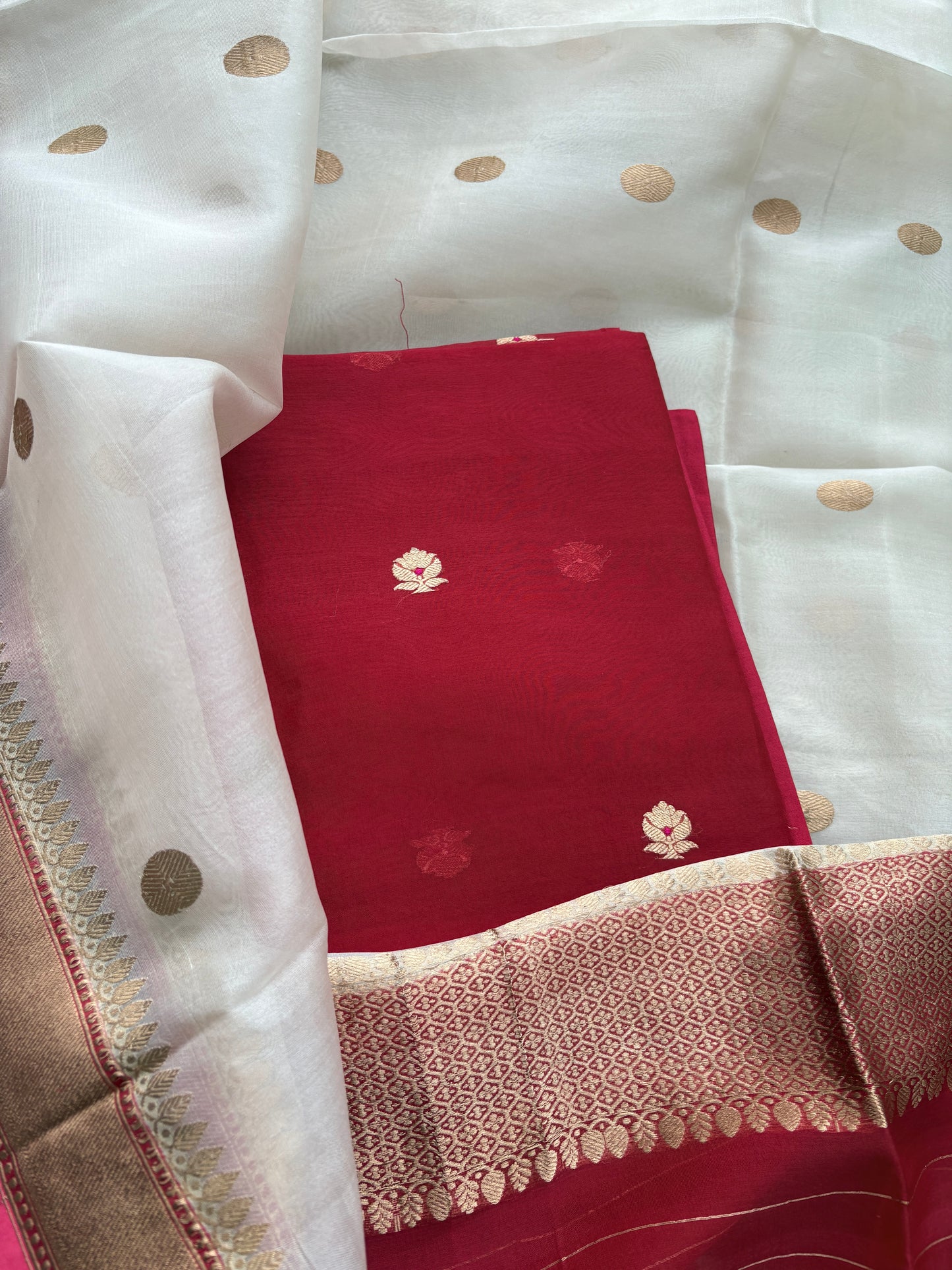 Red white Kora silk suit set