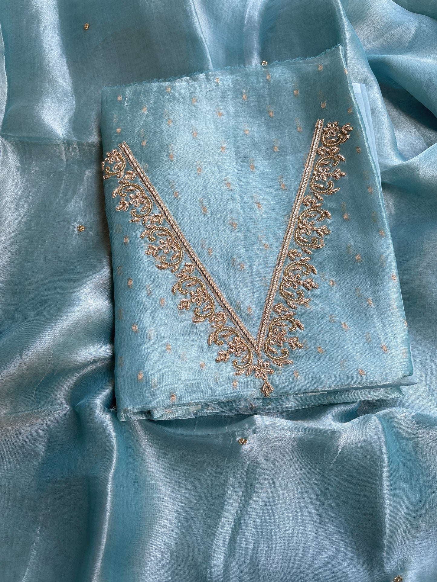 Blue tissue embroidered suit set