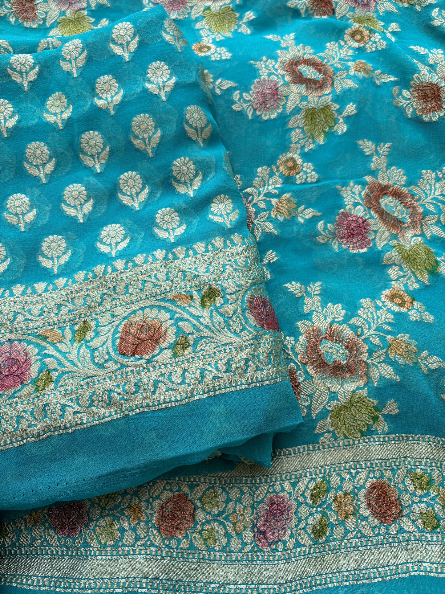 Blue Khaddi georgette suit set