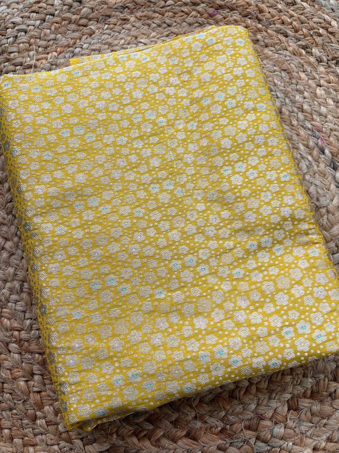 Yellow katan silk brocade fabric