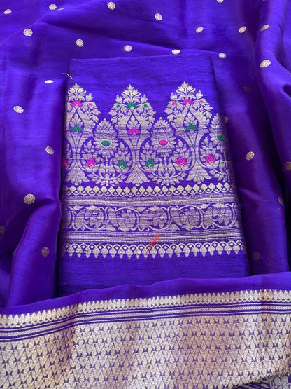 Purple raw silk kadhwa suit with kora silk dupatta