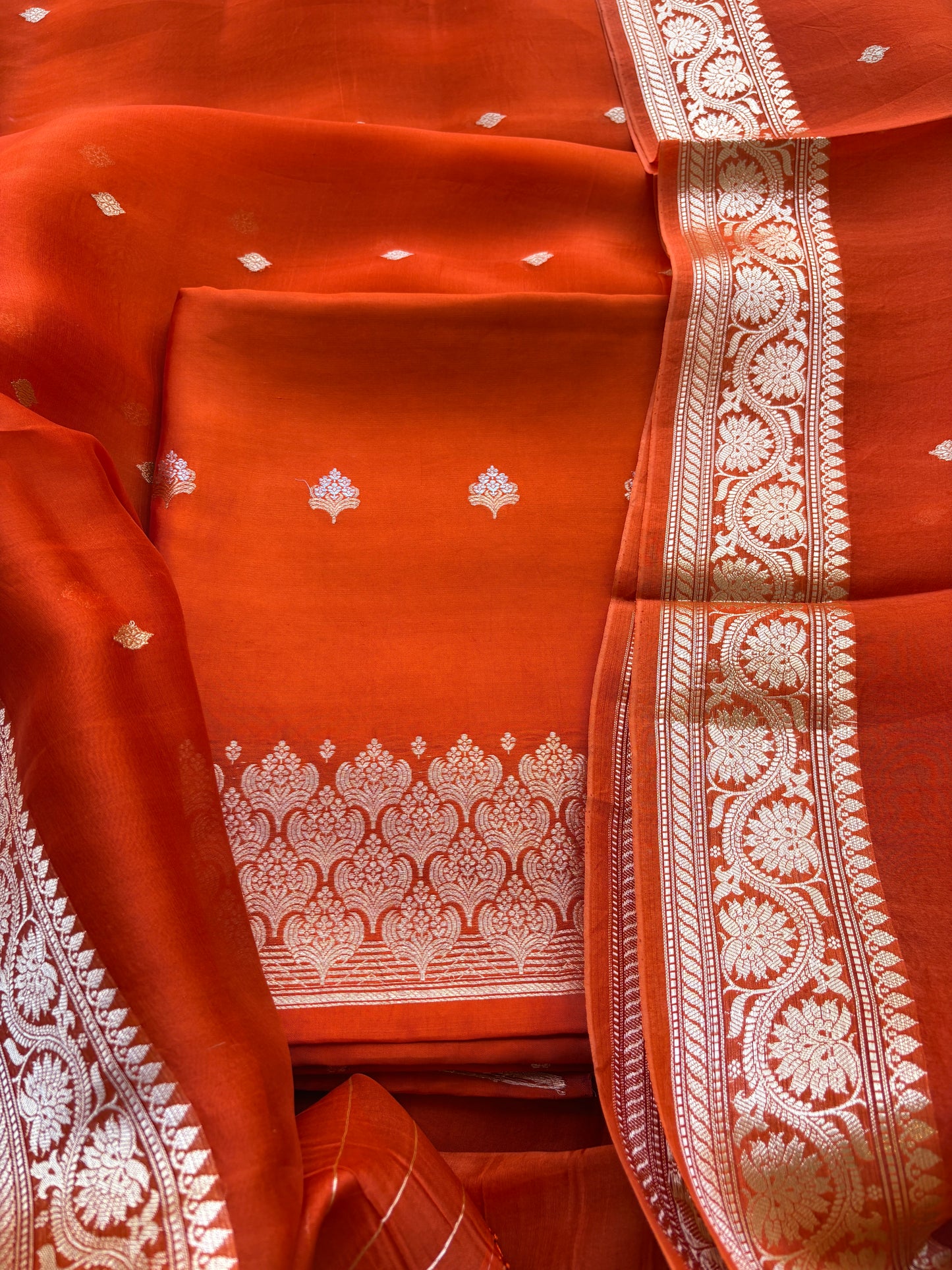 Rust orange mango silk kadhwa suit set