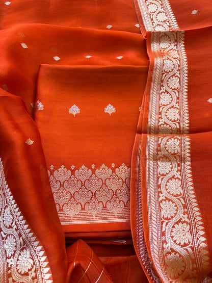 Rust orange mango silk kadhwa suit set