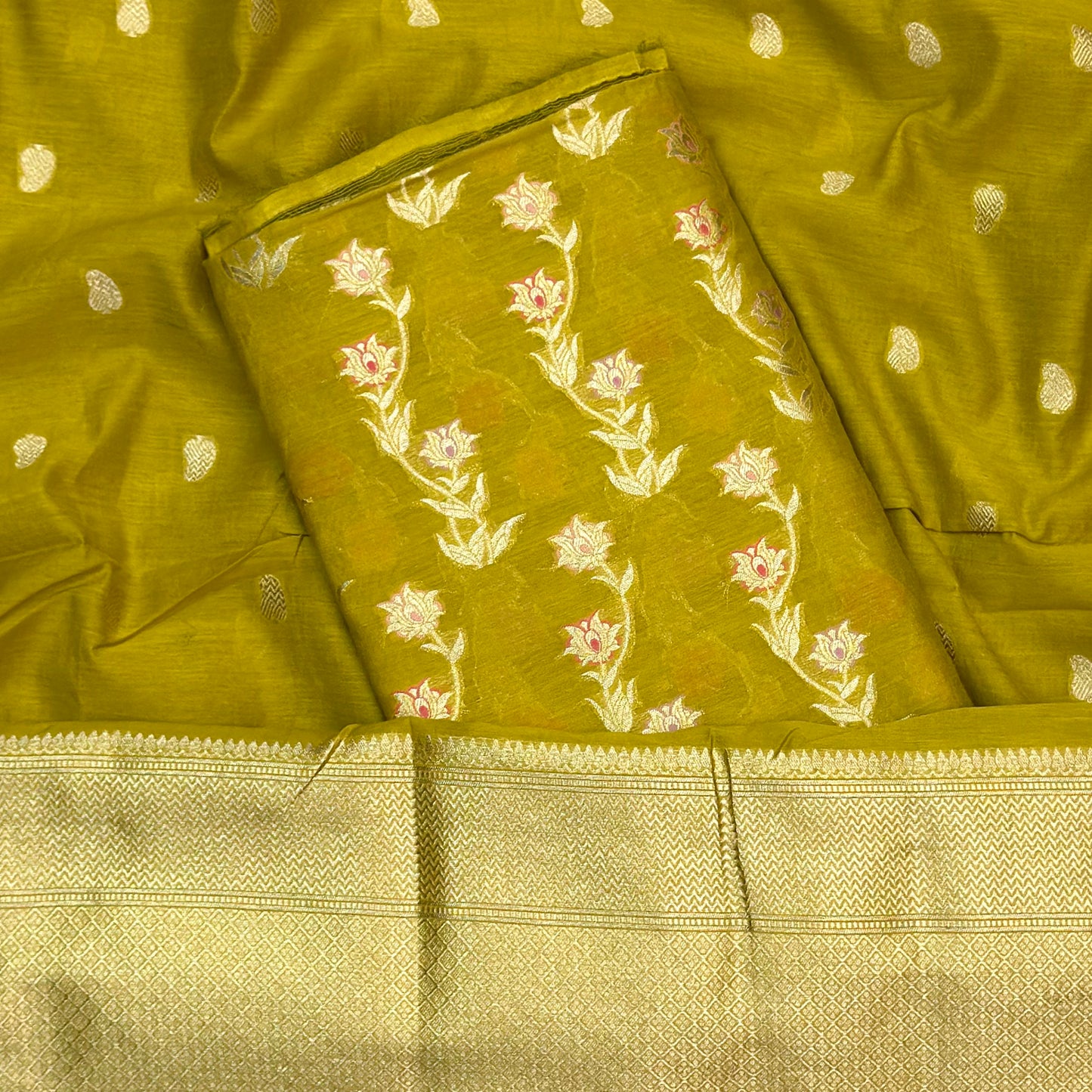 Mehndi green cotton silk suit set