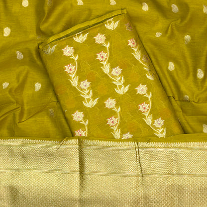Mehndi green cotton silk suit set