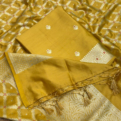 Mustard mulberry silk 3 piece suit set