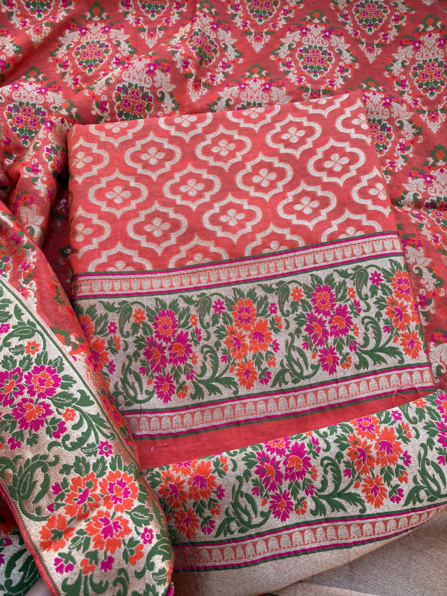 Rust Chanderi  heavy weaving suit set