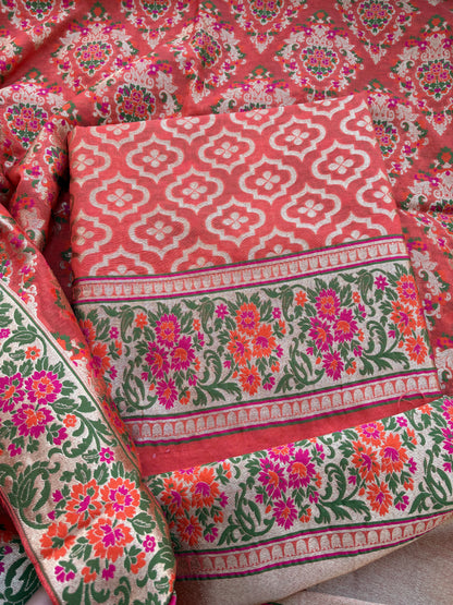 Rust Chanderi  heavy weaving suit set