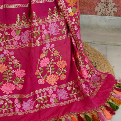 Pink Khaddi georgette handwoven dupatta