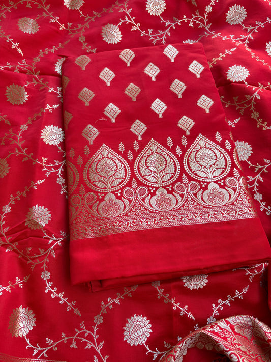Red mashru silk suit set