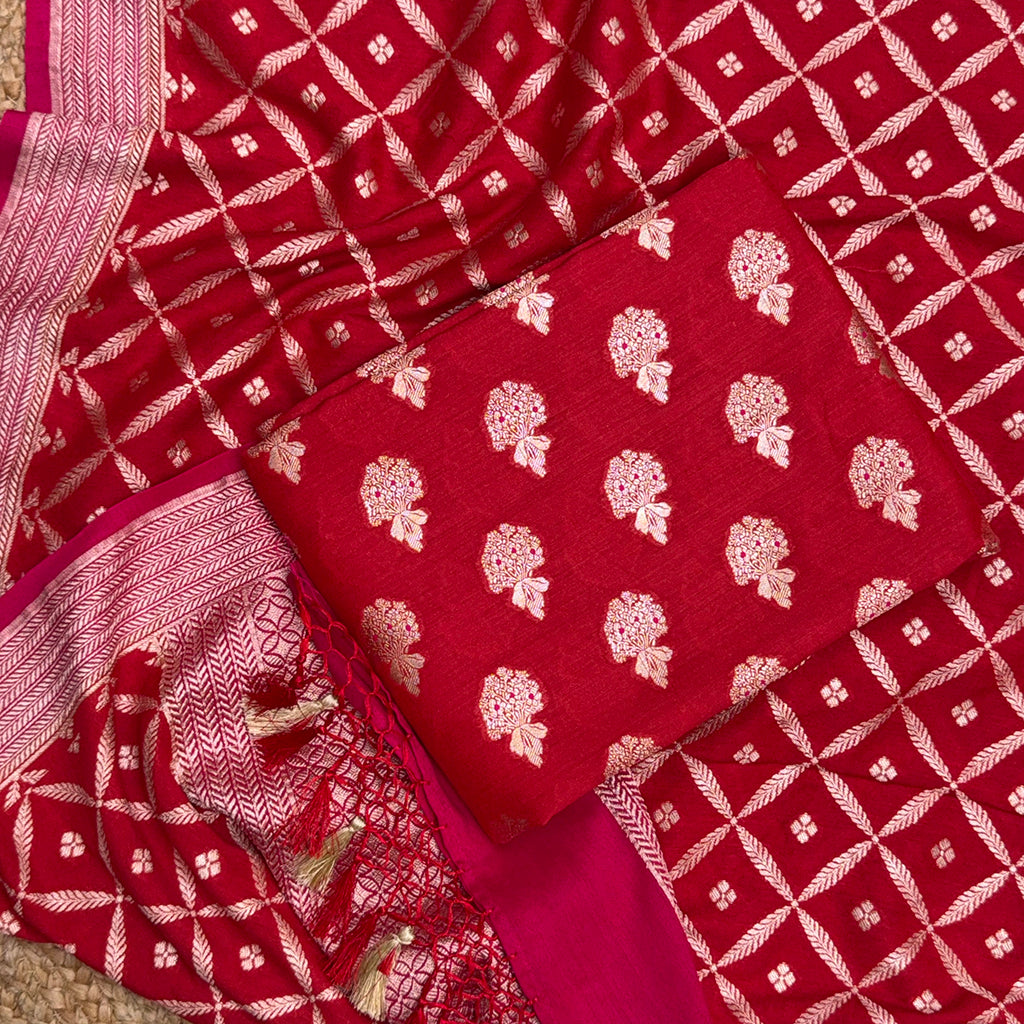 Red moonga silk suit set