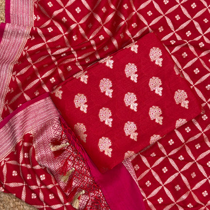 Red moonga silk suit set