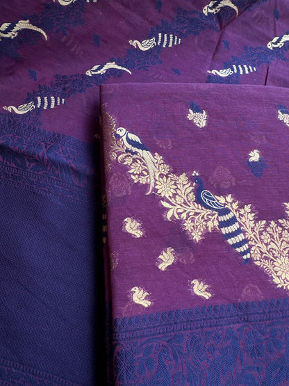 Purple chanderi zari weaving peacock design suit set