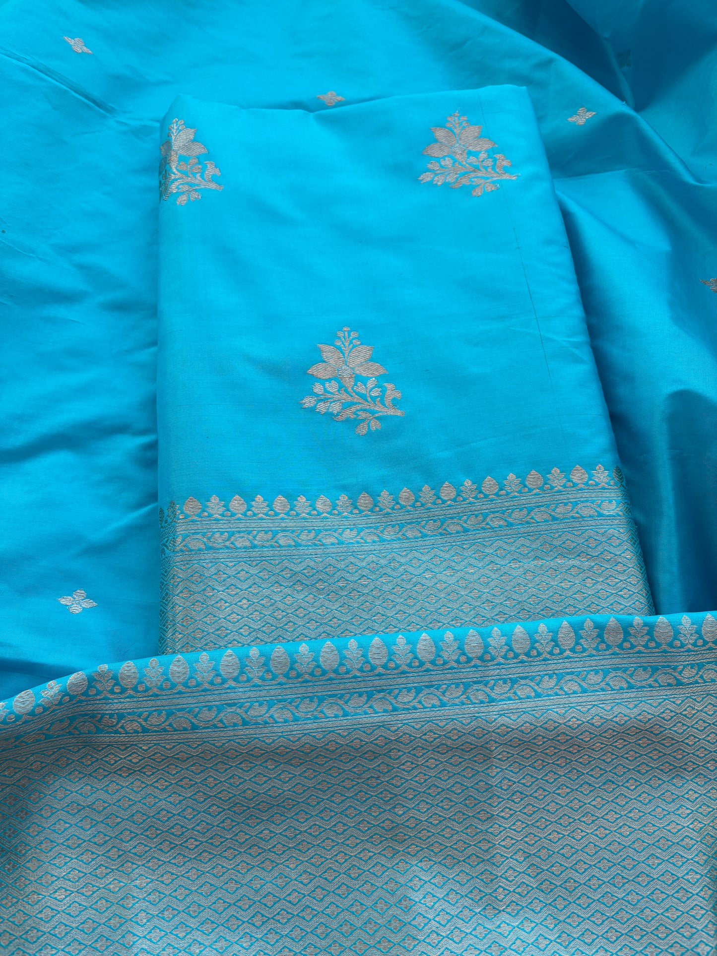 Blue katan by katan  silk kadhwa suit set