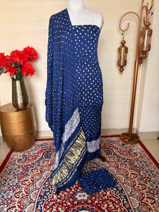 Blue gajji silk bandhani 3 piece suit set