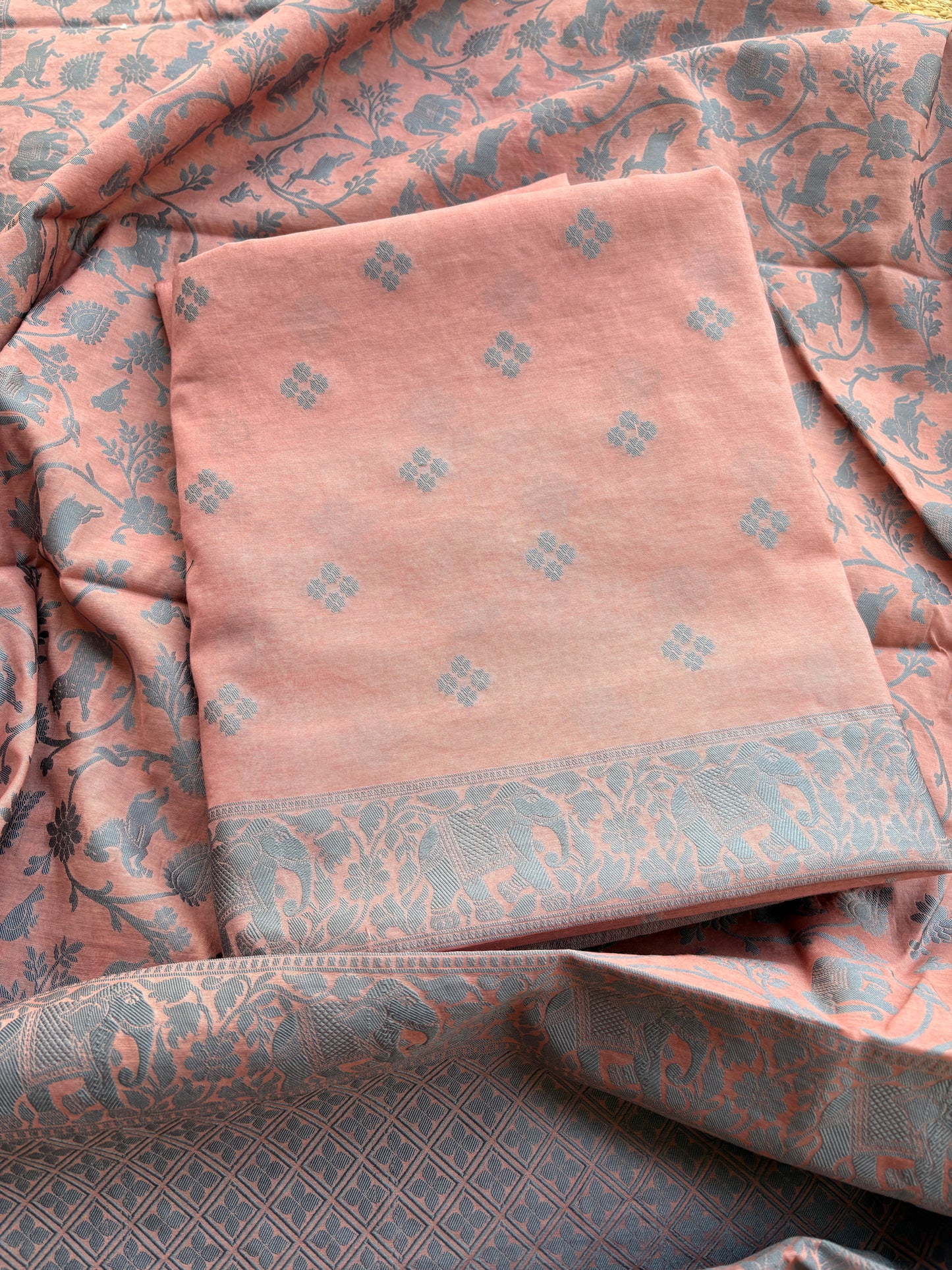 Peach weaving shikargah suit set