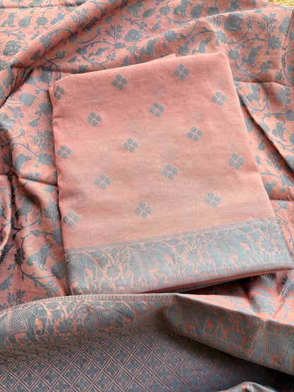 Peach weaving shikargah suit set