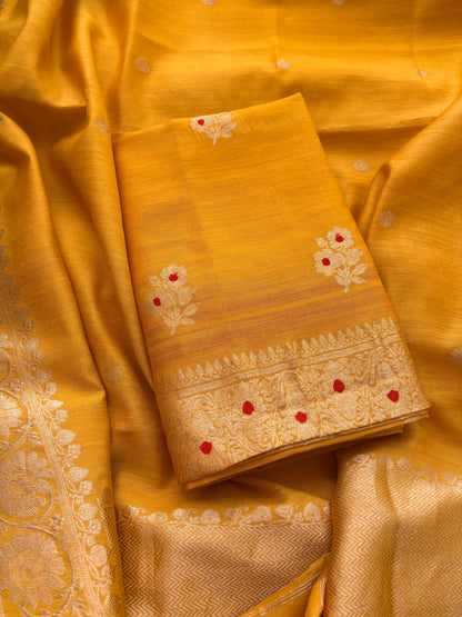 Yellow moonga silk kadhwa suit set
