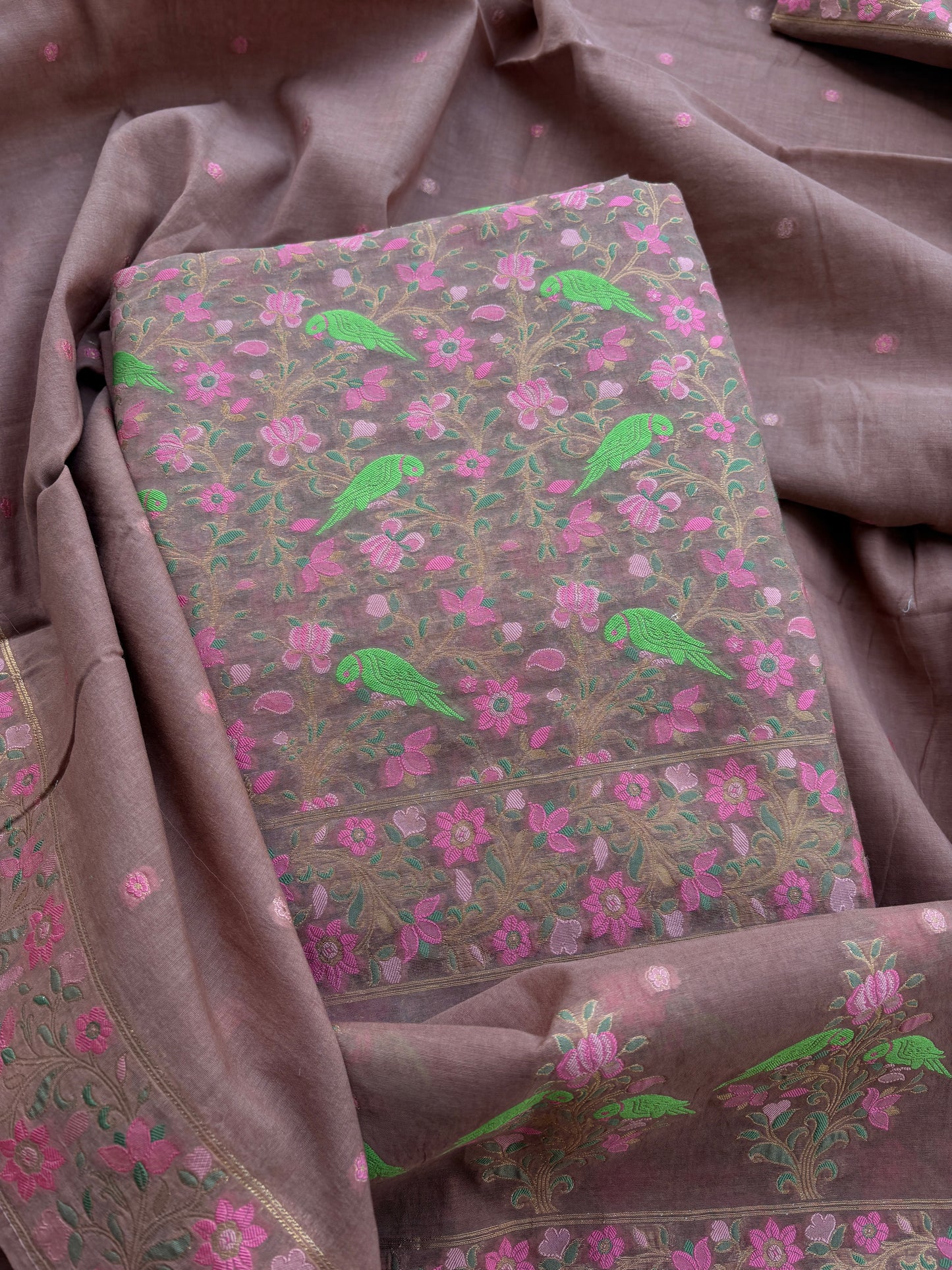 Brown Chanderi meenadari weaving suit set