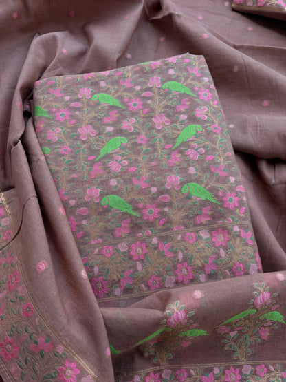 Brown Chanderi meenadari weaving suit set