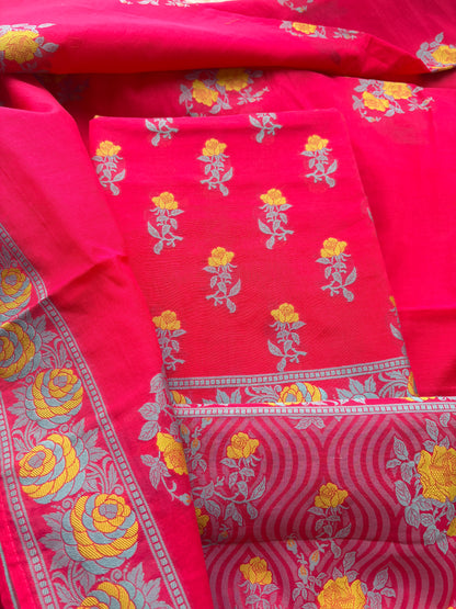Pink Resham weaving flower Chanderi suit set( cc-12)