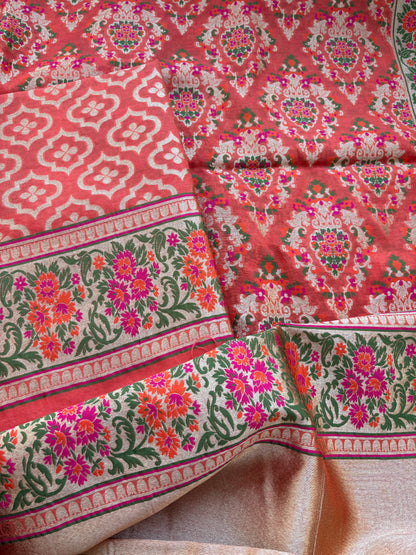 Rust Chanderi  heavy weaving suit set
