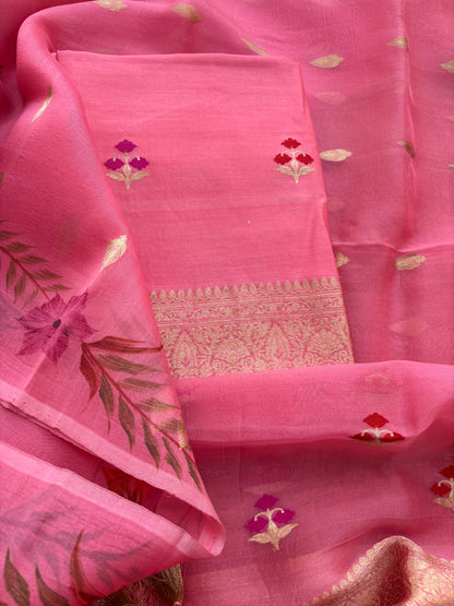 Pink Chiniya silk kora silk suit set