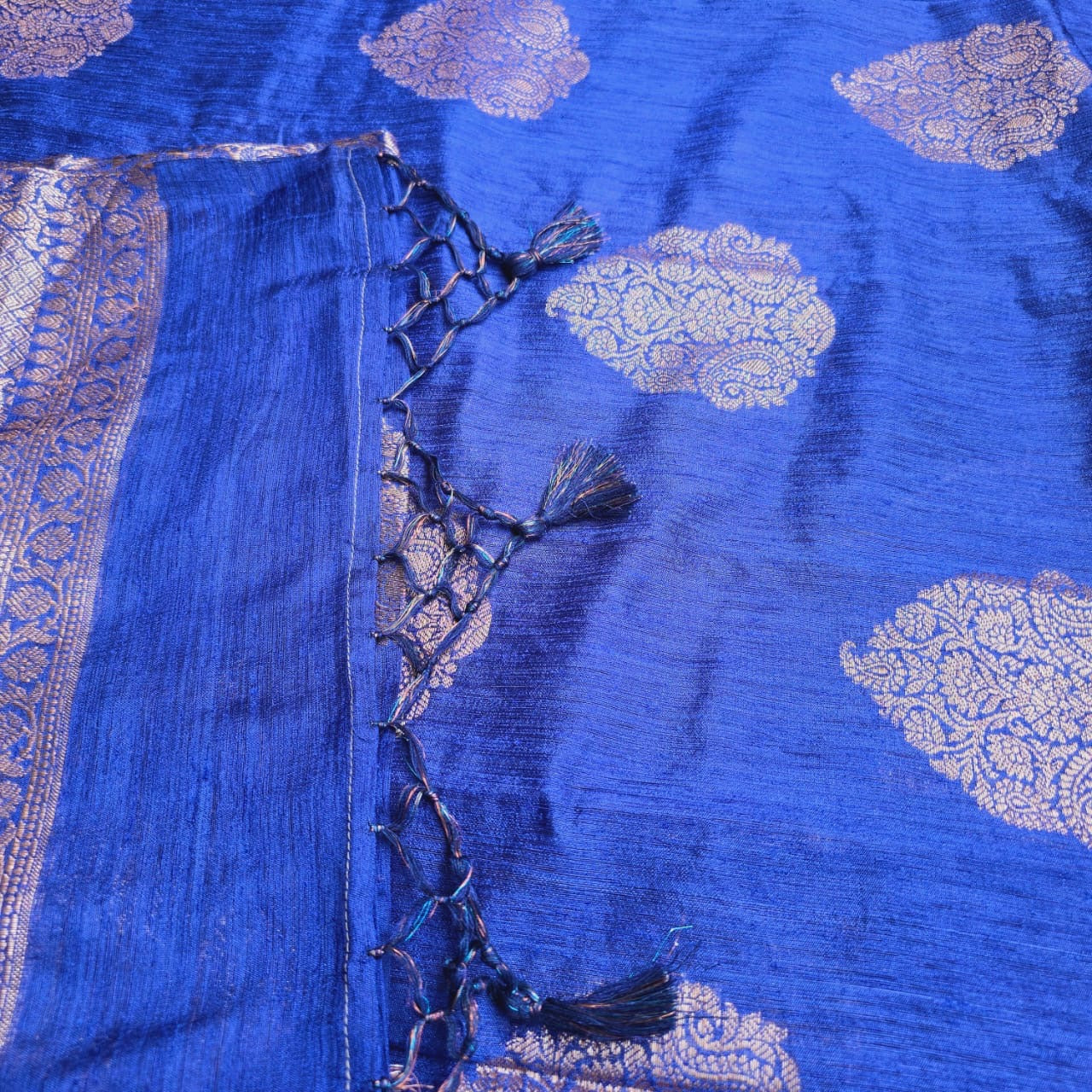 Blue Raw silk hand woven saree.