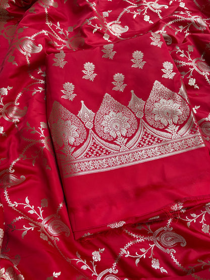 Red mashru silk 3 piece suit set