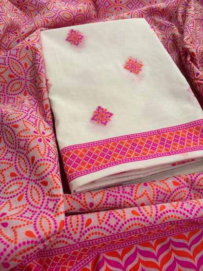 Rani pink weaving kurta,jaal weaving dupatta, plain bottom