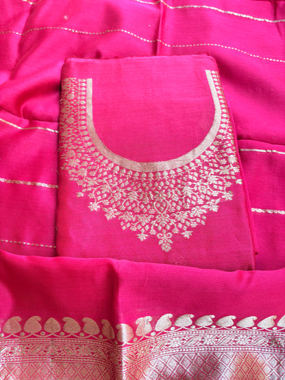 Pink Chiniya silk 3 piece suit set
