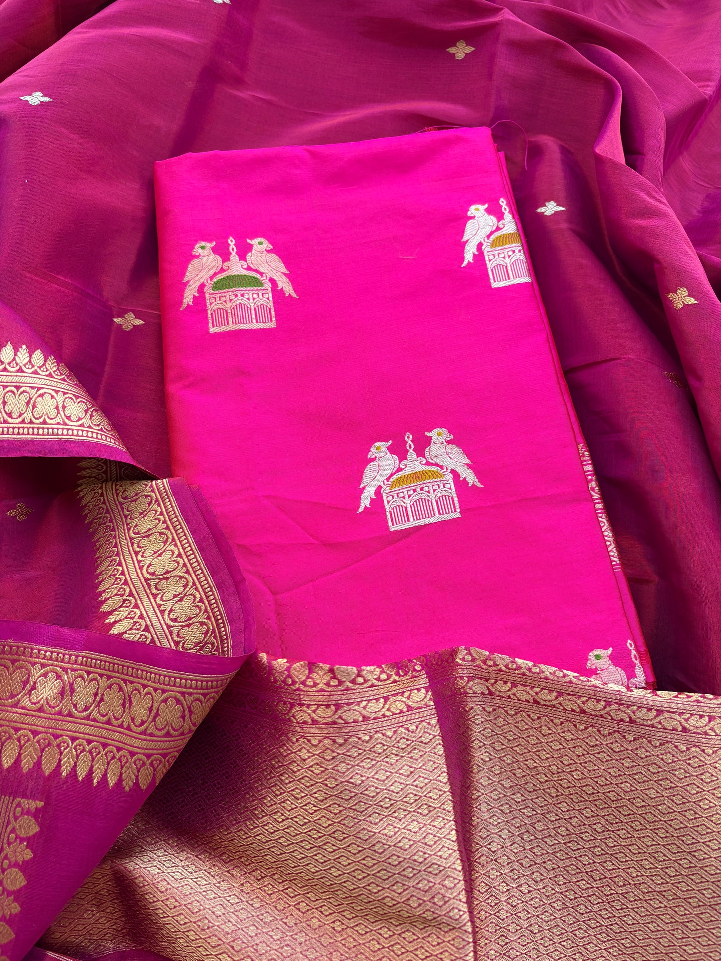 Pink Katan  by Katan silk suit with tissue dupatta