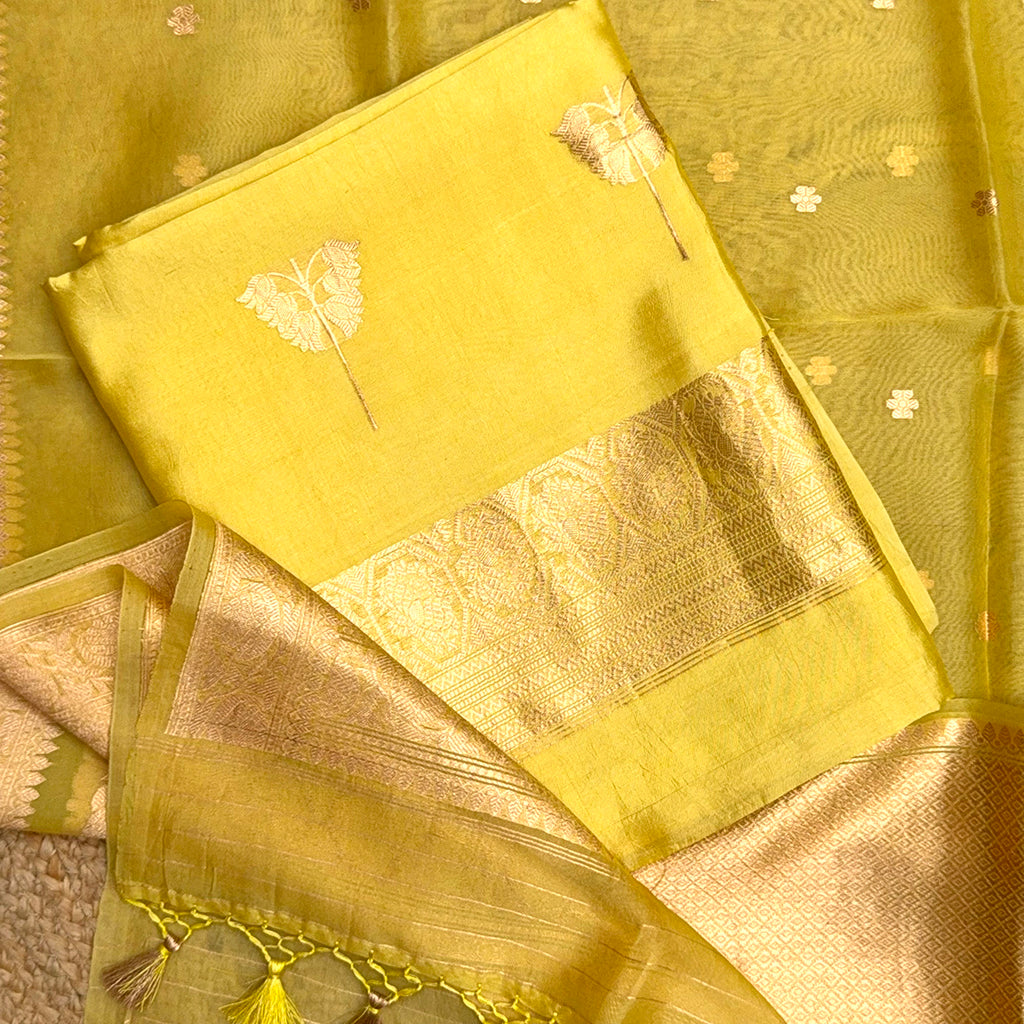 Yellow Chiniya kora silk suit  set