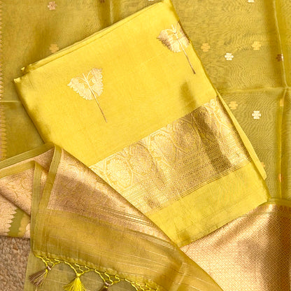 Yellow Chiniya kora silk suit  set