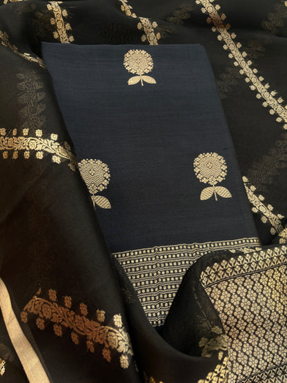 Black Chiniya kora silk suit set