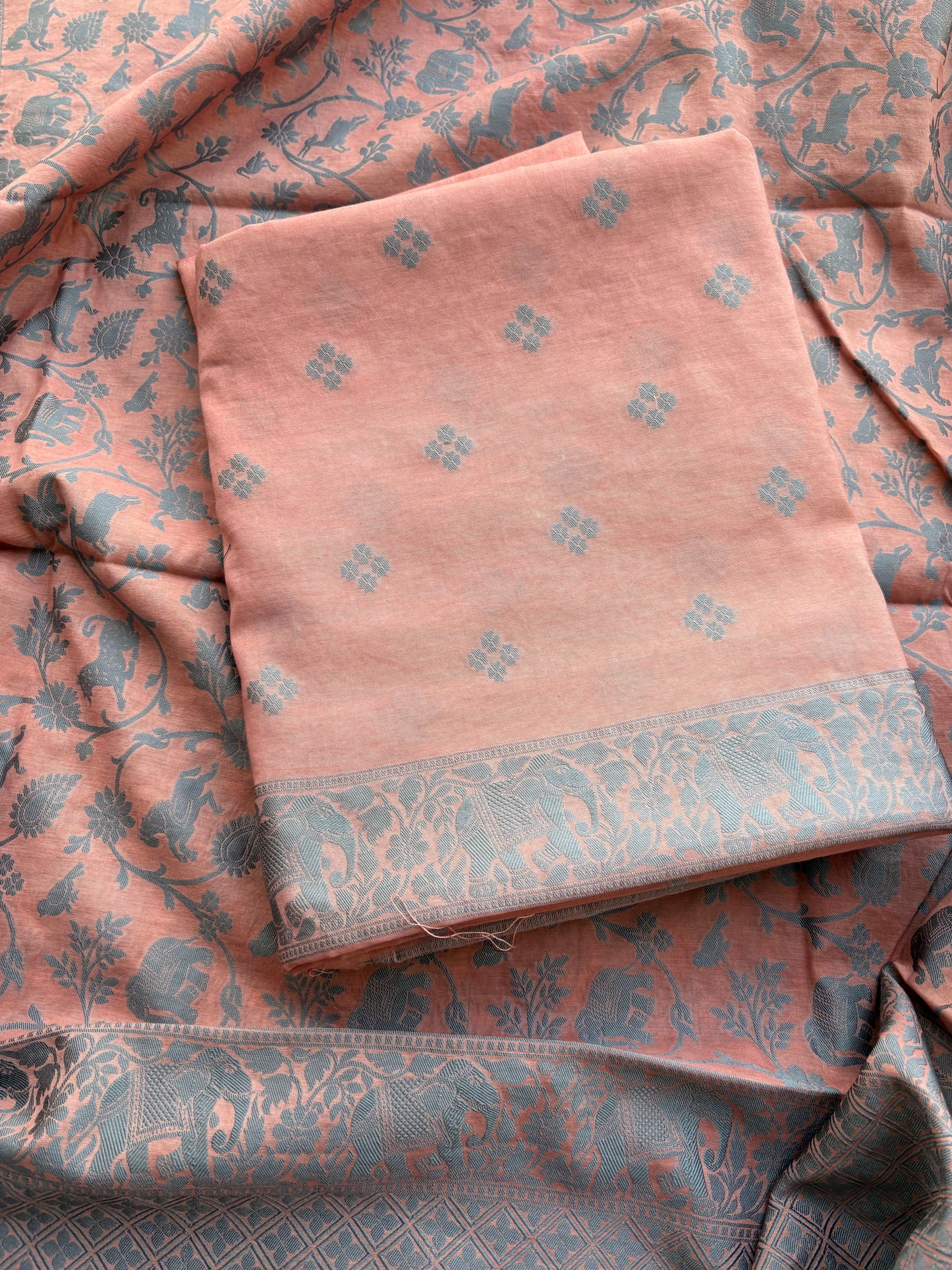 Peach weaving shikargah suit set