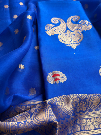 Blue  mango silk kadhwa suit set